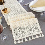 Beige Crochet Lace Table Runner